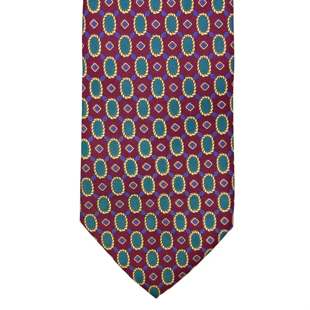 VTG Christian Dior Mens Burgundy‎ Geometric Neck Tie 100% Silk Made in USA EUC